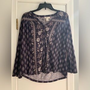Style&Co Purple Patterned Button Down Top